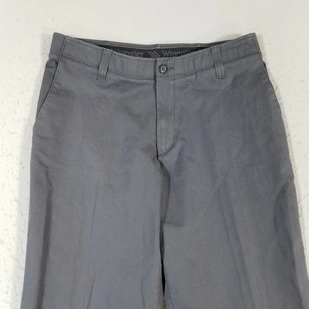 Wrangler khaki chino pants men's 36x32 gray comfort waist flex stretch